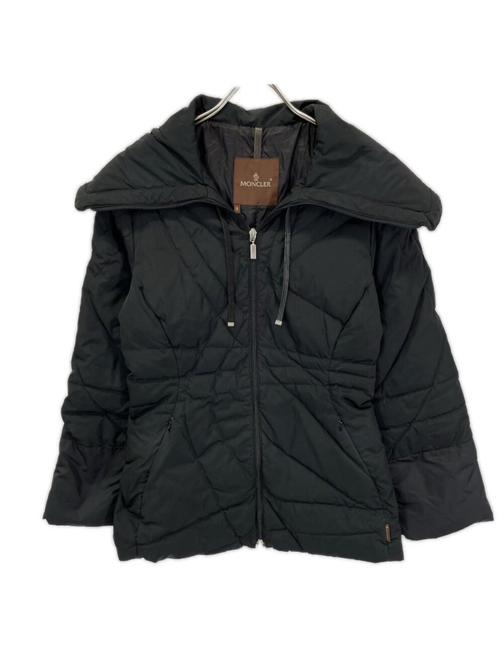 Moncler Brown Tag Black Leather Cord Down Long Coat